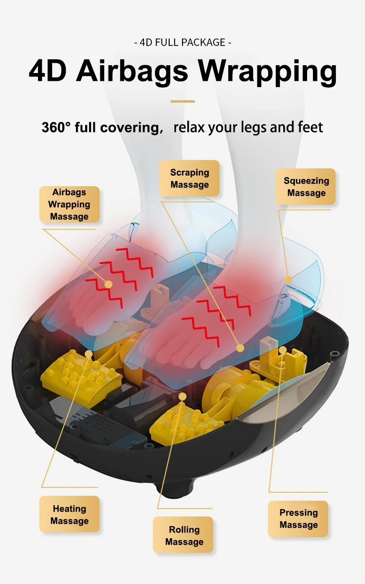 Home Use 4D Airbag Wrapped Multi Function Foot SPA Massage Electric Button Control Heat Compress Vibrating Shiatsu Foot Massager