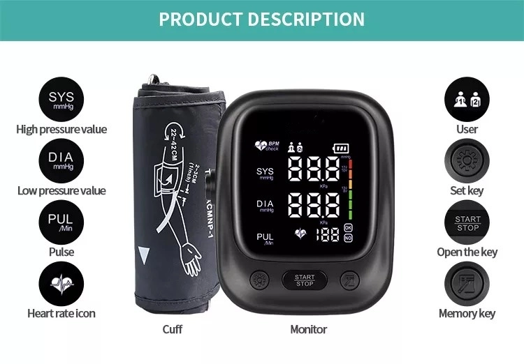 CE&FDA Approved Medical Automatic Upper Arm Digital Blood Pressure Monitor